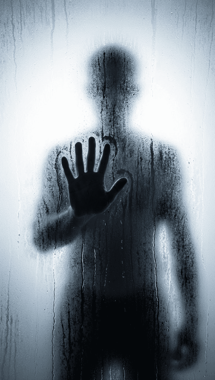 Mysterious Figure Behind Wet Glass — phone wallpaper