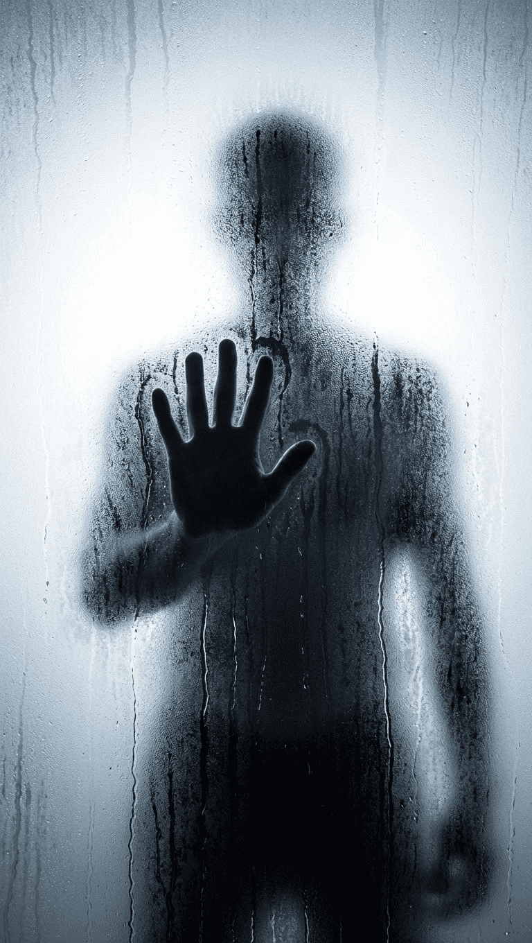 Mysterious Figure Behind Wet Glass — phone wallpaper preview