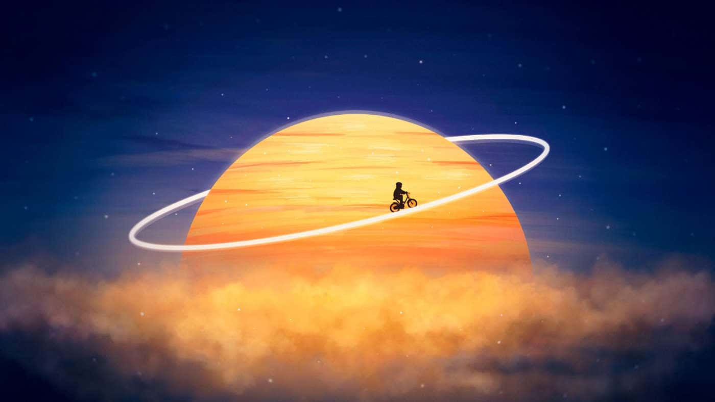 Cosmic Bicycle Journey — desktop wallpaper preview
