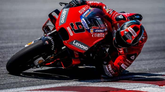 Red Ducati MotoGP Racer Cornering — desktop wallpaper