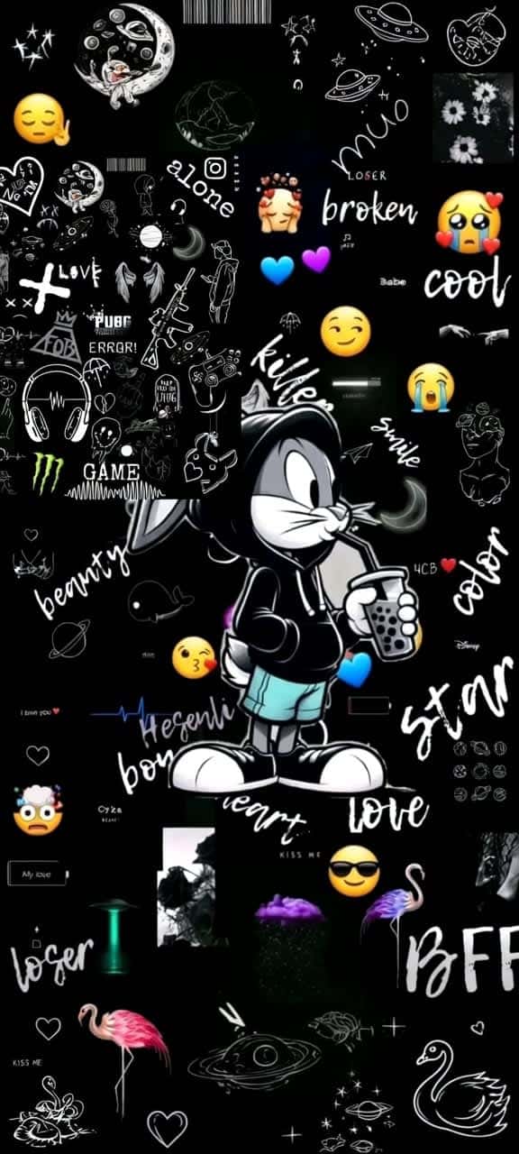 Bugs Bunny Edgy Emoji Doodle — phone wallpaper preview