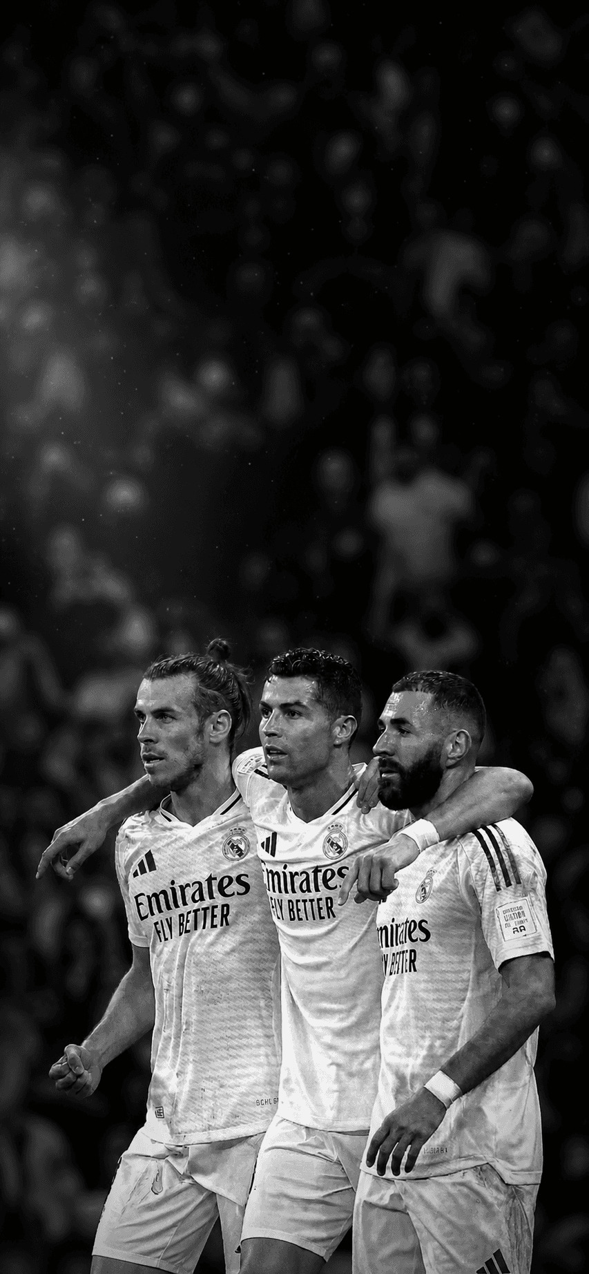 Real Madrid Iconic Trio Embrace — phone wallpaper preview