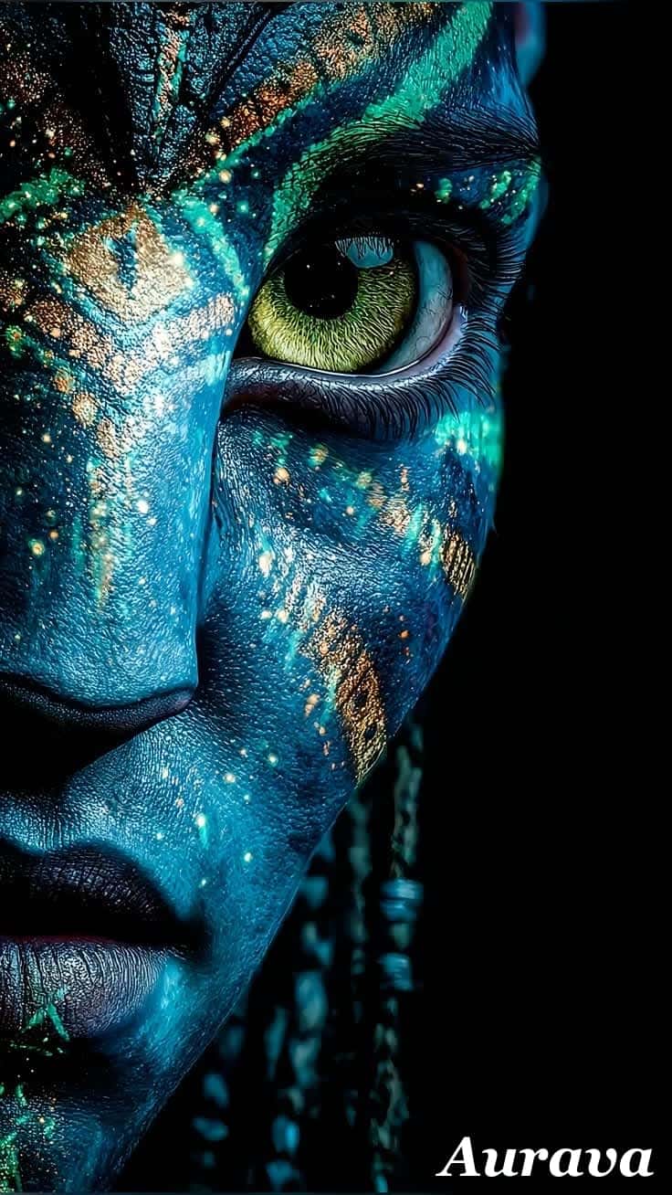 Mystic Blue Warrior — Cosmic Na'vi Face Mobile Wallpaper — phone wallpaper preview