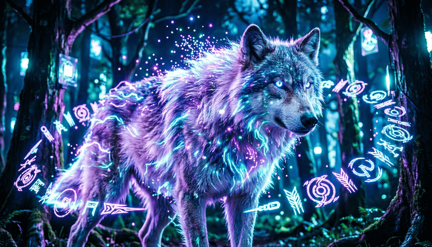 Mystical Spirit Wolf in Enchanted Forest — desktop wallpaper preview