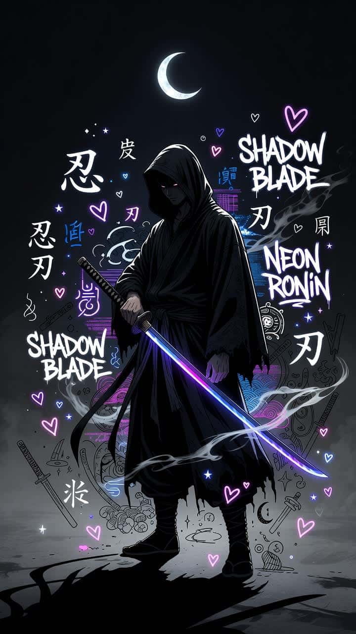 Neon Ronin Shadow Blade — phone wallpaper preview