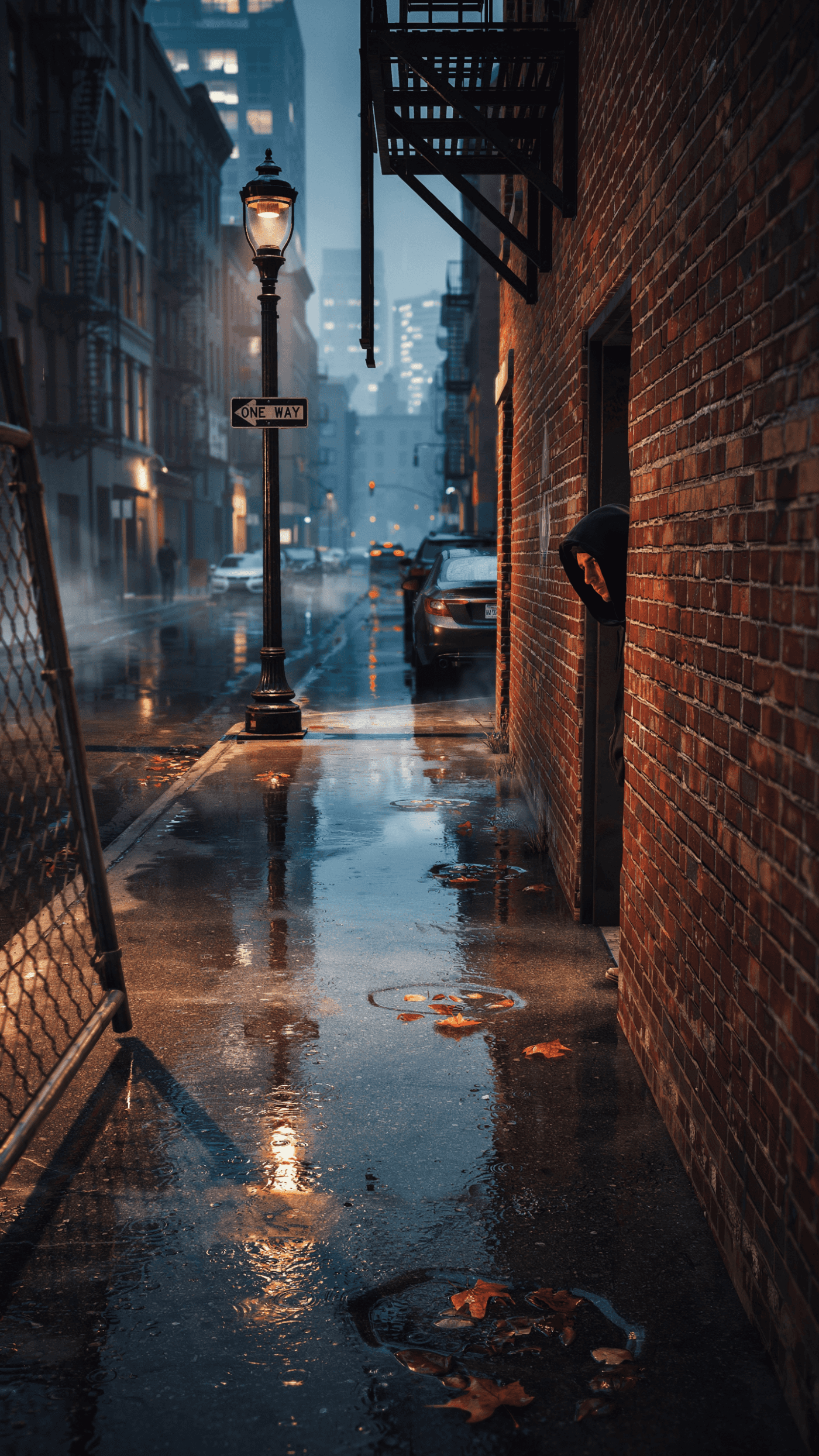 Rainy City Alleyway at Dusk — desktop wallpaper preview